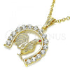 Oro Laminado Religious Pendant, Gold Filled Style with White and Garnet Crystal, Polished, Golden Finish, 05.351.0149