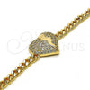 Oro Laminado Fancy Bracelet, Gold Filled Style Heart Design, with White Micro Pave, Polished, Golden Finish, 03.283.0222.08