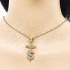 Oro Laminado Religious Pendant, Gold Filled Style Cross and Money Sign Design, with White Micro Pave, Polished, Golden Finish, 05.342.0152