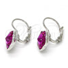 Rhodium Plated Leverback Earring, Flower Design, with Rose Swarovski Crystals, Polished, Rhodium Finish, 02.239.0012.5