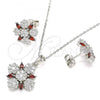 Sterling Silver Earring and Pendant Adult Set, Flower Design, with Garnet and White Cubic Zirconia, Polished, Rhodium Finish, 10.286.0042.3