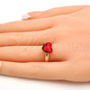 Oro Laminado Multi Stone Ring, Gold Filled Style Heart Design, with Light Siam Swarovski Crystals, Polished, Golden Finish, 01.239.0002.7 (One size fits all)