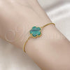 Oro Laminado Adjustable Bolo Bracelet, Gold Filled Style Flower and Box Design, with Green Opal and White Cubic Zirconia, Polished, Golden Finish, 03.313.0041.1.11