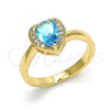 Oro Laminado Multi Stone Ring, Gold Filled Style Heart and Teardrop Design, with Blue Topaz and White Cubic Zirconia, Polished, Golden Finish, 01.210.0130.4.07