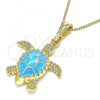 Oro Laminado Pendant Necklace, Gold Filled Style Turtle Design, Blue Enamel Finish, Golden Finish, 04.380.0001.3.20