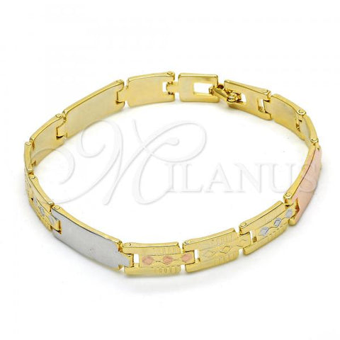 Oro Laminado Solid Bracelet, Gold Filled Style Polished, Tricolor, 03.102.0045.08