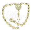 Oro Laminado Bracelet Rosary, Gold Filled Style Virgen Maria and Cross Design, Polished, Golden Finish, 09.213.0023.08