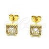 Oro Laminado Stud Earring, Gold Filled Style Cluster Design, with White Cubic Zirconia and White Micro Pave, Polished, Golden Finish, 02.342.0103.1