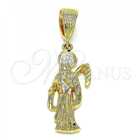 Oro Laminado Religious Pendant, Gold Filled Style Santa Muerte Design, Diamond Cutting Finish, Golden Finish, 5.186.010