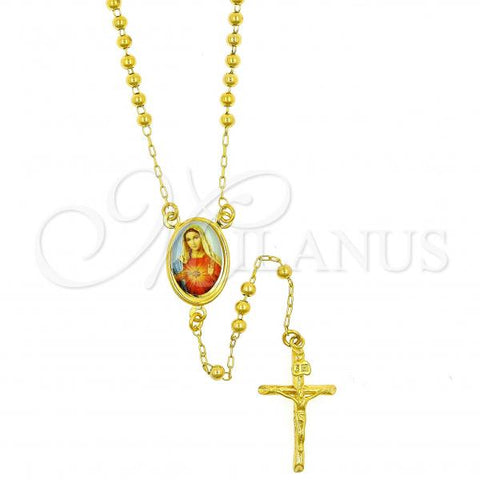 Oro Laminado Thin Rosary, Gold Filled Style Virgen Maria and Crucifix Design, Polished, Golden Finish, 09.118.0006.20