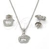 Sterling Silver Earring and Pendant Adult Set, Apple Design, with White Micro Pave, Polished, Rhodium Finish, 10.174.0259