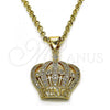 Oro Laminado Fancy Pendant, Gold Filled Style Crown Design, with White Micro Pave, Polished, Golden Finish, 05.342.0114