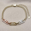 Oro Laminado Fancy Bracelet, Gold Filled Style San Judas and Miami Cuban Design, Polished, Tricolor, 03.411.0079.07