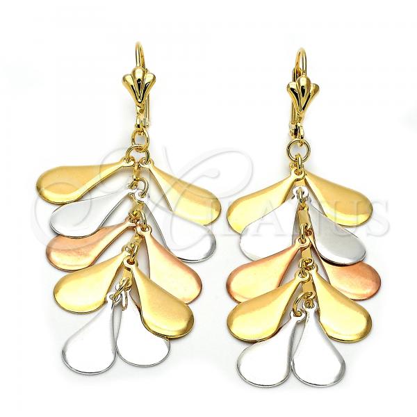 Oro Laminado Long Earring, Gold Filled Style Teardrop Design, Polished, Tricolor, 77.015