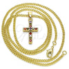 Oro Laminado Pendant Necklace, Gold Filled Style Cross Design, with Multicolor Cubic Zirconia, Polished, Golden Finish, 04.284.0007.3.22