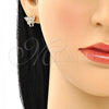 Oro Laminado Stud Earring, Gold Filled Style Butterfly Design, with White Micro Pave, Polished, Golden Finish, 02.210.0354