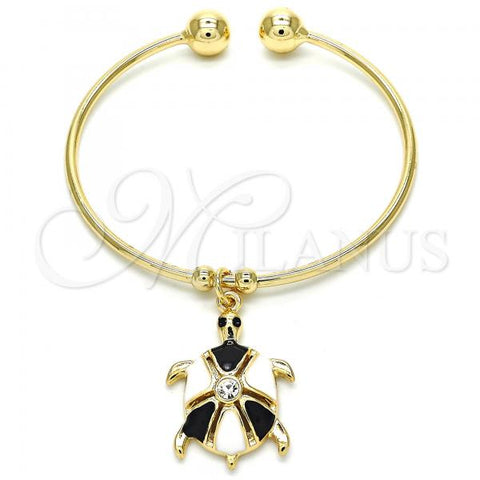 Oro Laminado Individual Bangle, Gold Filled Style Turtle Design, with White Crystal, Black Enamel Finish, Golden Finish, 07.63.0204.1 (02 MM Thickness, One size fits all)