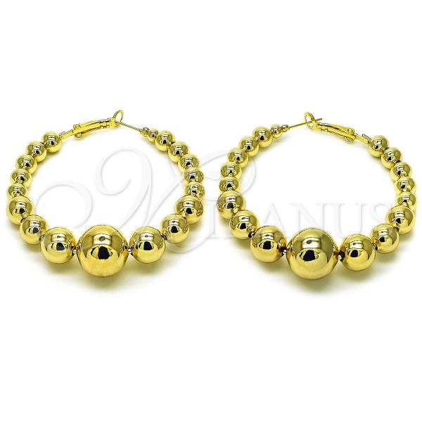 Oro Laminado Large Hoop, Gold Filled Style Ball and Hollow Design, Polished, Golden Finish, 02.411.0050.55