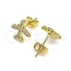 Oro Laminado Stud Earring, Gold Filled Style with White Micro Pave, Polished, Golden Finish, 02.342.0124