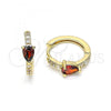 Oro Laminado Huggie Hoop, Gold Filled Style Teardrop Design, with Garnet Cubic Zirconia and White Micro Pave, Polished, Golden Finish, 02.210.0479.3.15