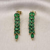 Oro Laminado Long Earring, Gold Filled Style Leaf Design, with Green Cubic Zirconia, Polished, Golden Finish, 02.346.0018.1