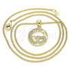 Oro Laminado Pendant Necklace, Gold Filled Style Heart Design, with White Micro Pave, Polished, Golden Finish, 04.156.0328.20