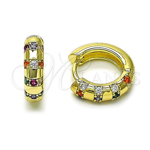 Oro Laminado Huggie Hoop, Gold Filled Style with Multicolor Cubic Zirconia, Polished, Golden Finish, 02.213.0574.1.15