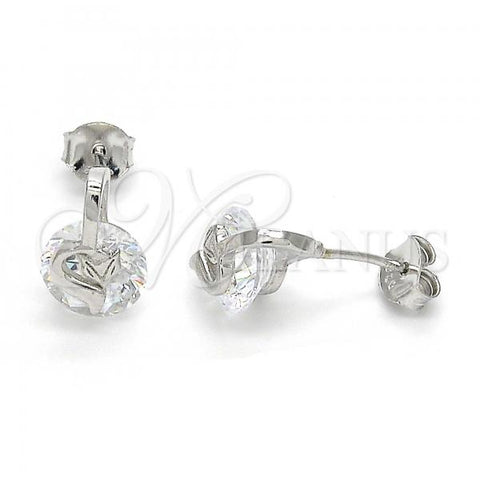 Sterling Silver Stud Earring, with White Cubic Zirconia, Polished, Rhodium Finish, 02.186.0111