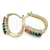 Oro Laminado Small Hoop, Gold Filled Style with Multicolor Cubic Zirconia, Polished, Golden Finish, 02.210.0349.1.15