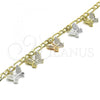 Oro Laminado Charm Bracelet, Gold Filled Style Butterfly Design, Polished, Tricolor, 03.351.0149.07