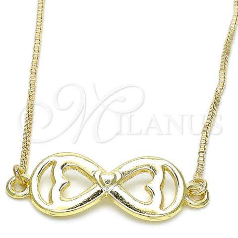 Oro Laminado Pendant Necklace, Gold Filled Style Infinite and Heart Design, Polished, Golden Finish, 04.63.1382.20