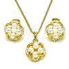 Oro Laminado Earring and Pendant Adult Set, Gold Filled Style with Ivory Pearl, Polished, Golden Finish, 10.379.0076