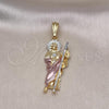 Oro Laminado Religious Pendant, Gold Filled Style San Judas Design, Diamond Cutting Finish, Tricolor, 05.196.0006