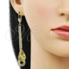 Oro Laminado Long Earring, Gold Filled Style Teardrop Design, with White Cubic Zirconia, Golden Finish, 5.099.003