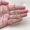 Oro Laminado Thin Rosary, Gold Filled Style Guadalupe and Crucifix Design, with White Cubic Zirconia, Polished, Golden Finish, 09.213.0063.24