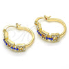 Oro Laminado Small Hoop, Gold Filled Style with Sapphire Blue and White Crystal, Polished, Golden Finish, 02.100.0073.20