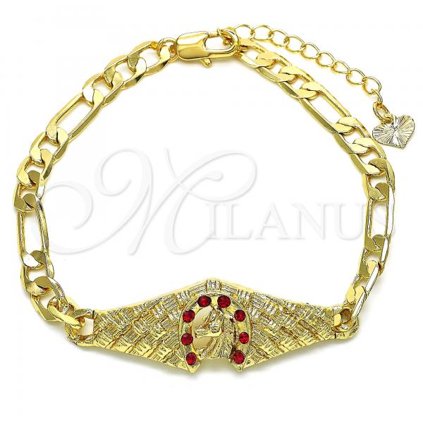 Oro Laminado Fancy Bracelet, Gold Filled Style with Garnet Crystal, Polished, Golden Finish, 03.351.0034.1.08