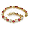 Oro Laminado Tennis Bracelet, Gold Filled Style with Ruby and White Cubic Zirconia, Polished, Golden Finish, 03.210.0068.2.08