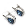 Rhodium Plated Huggie Hoop, with White and Denin Blue Swarovski Crystals, Polished, Rhodium Finish, 02.26.0054