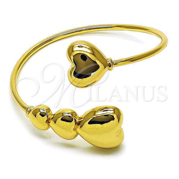 Oro Laminado Individual Bangle, Gold Filled Style Heart Design, Polished, Golden Finish, 07.282.0009