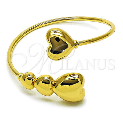 Oro Laminado Individual Bangle, Gold Filled Style Heart Design, Polished, Golden Finish, 07.282.0009