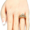 Oro Laminado Wedding Ring, Gold Filled Style Duo Design, with White Cubic Zirconia, Polished, Golden Finish, 01.284.0023.07 (Size 7)