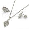 Sterling Silver Earring and Pendant Adult Set, with White Micro Pave, Polished, Rhodium Finish, 10.174.0240