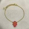 Oro Laminado Fancy Bracelet, Gold Filled Style Hand of God Design, with Pink Opal, Polished, Golden Finish, 03.99.0001.2.07