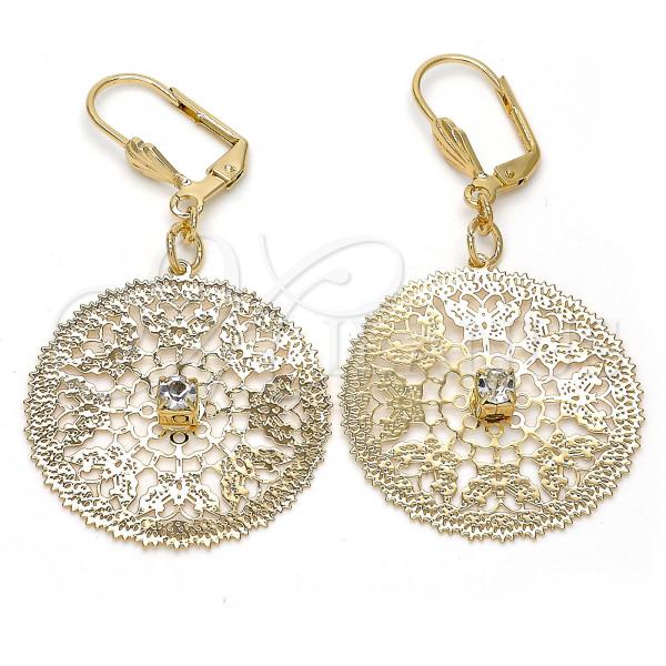 Oro Laminado Dangle Earring, Gold Filled Style Filigree and Butterfly Design, with White Crystal, Polished, Golden Finish, 73.009