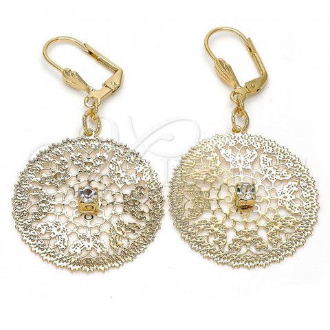 Oro Laminado Dangle Earring, Gold Filled Style Filigree and Butterfly Design, with White Crystal, Polished, Golden Finish, 73.009