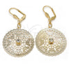 Oro Laminado Dangle Earring, Gold Filled Style Filigree and Butterfly Design, with White Crystal, Polished, Golden Finish, 73.009