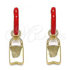 Oro Laminado Huggie Hoop, Gold Filled Style Lock Design, Red Enamel Finish, Golden Finish, 02.213.0213.12