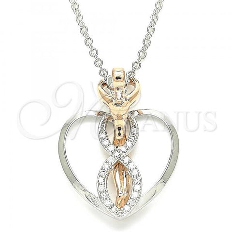 Sterling Silver Pendant Necklace, Heart Design, with White Micro Pave, Polished, Two Tone, 04.336.0193.16
