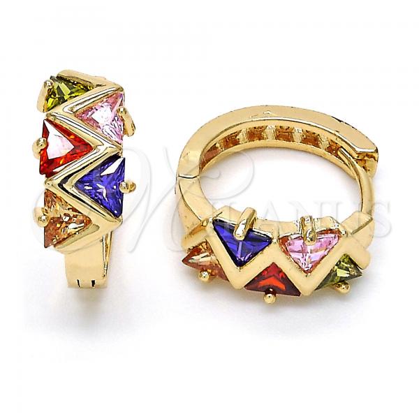 Oro Laminado Huggie Hoop, Gold Filled Style with Multicolor Cubic Zirconia, Polished, Golden Finish, 02.210.0036.1.15
